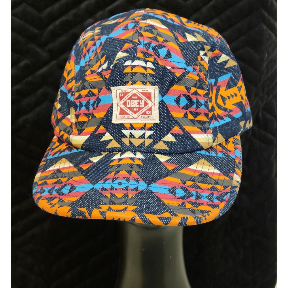 Obey Propaganda 5 Panel Camper Hat 80s Style Aztec Southwestern Leather Strap